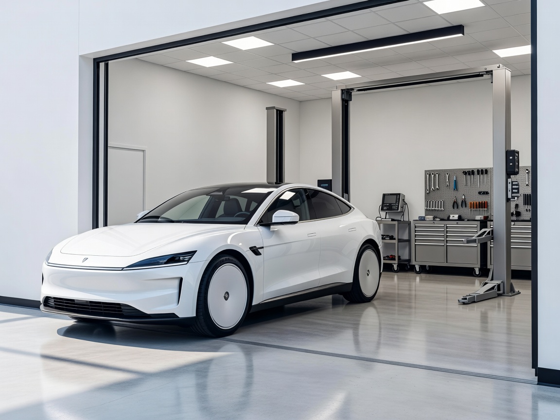 Modern clean vehicle transitioning into a professional workshop setup